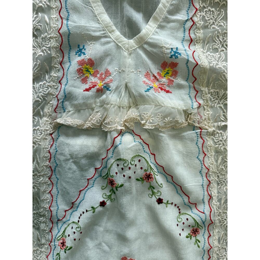 NEW By Anthropologie Embroidered Sheer Kaftan Dress One Size Color: Ivory Combo - Picture 7 of 11